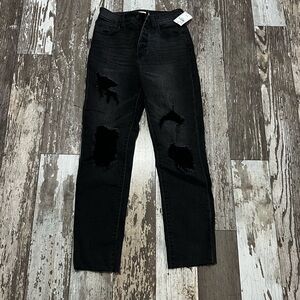 NWT Black Distressed Women's Willow & Root Mom Jean with raw edge. Size 24